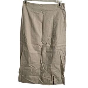 ASOS Womens Linen Blend Midi Pencil Skirt 10 Beige High Slit Old Money Unlined